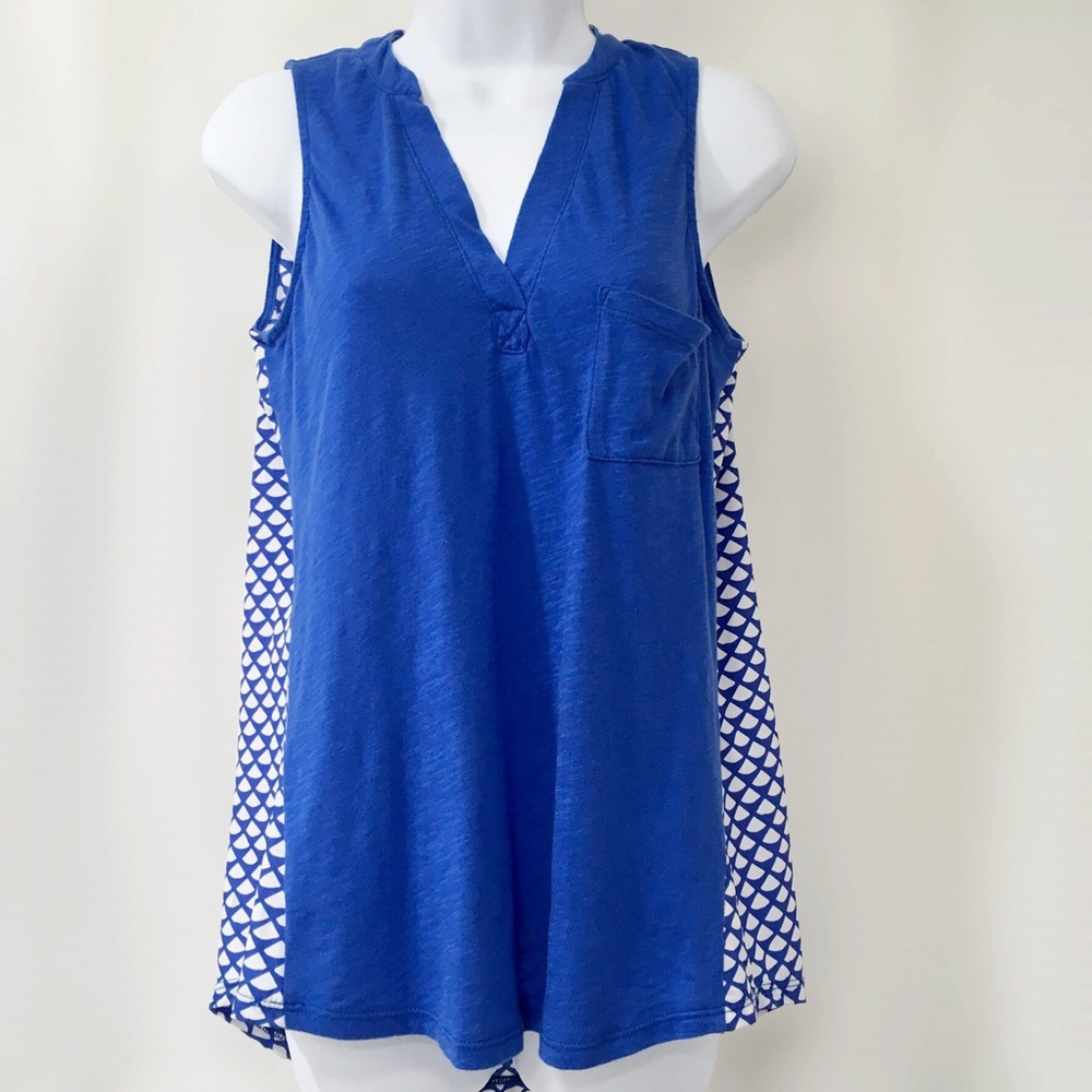 Anthropologie Blue Mixed Media Sleeveless Top, S